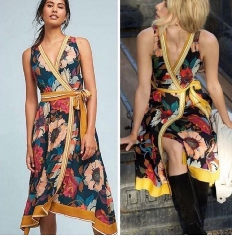 Anthropologie Maeve botanical wrap dress size 2 NWT